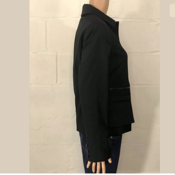 Doncaster Pinstripe Jacket Black Zipper Pockets - Picture 4 of 6